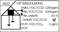 3005370-2015-10-14 Installatørnivå Viftedrift Vises ved modulert omluft / VOC/CO 2 intermitterende omluft Installatørmeny Velge viftereguleringsform Konstant trykk [Pa] Konstant luftmengde [m 3 /h]