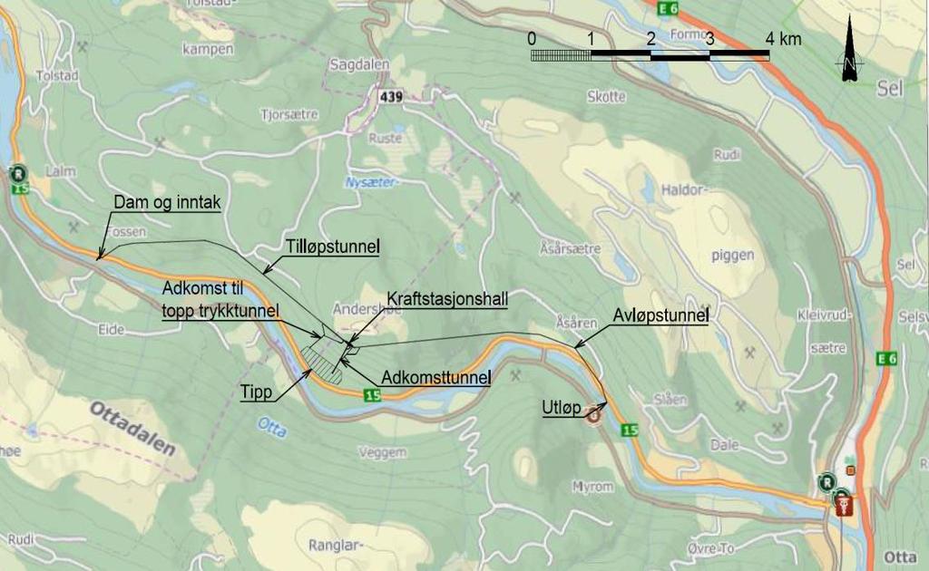 2 Om prosjektet 2.1 Generelt Nedre Otta kraftverk planlegges i Ottadalen, ca. 8 km nordvest for Otta i Sel kommune i Oppland fylke.