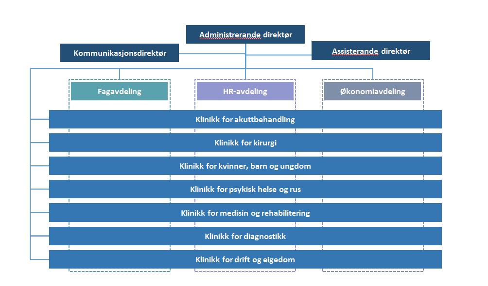Figur 2.3 Organisasjonskart Helse Møre og Romsdal HF 2.4.2 Leiing Den nye organisasjonsmodellen inneber endringar i leiingsstrukturen.