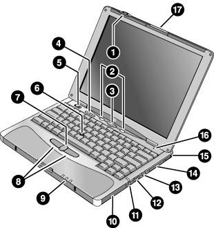 Komme i gang med HP notatbok-pc Identifisere delene av datamaskinen Identifisere delene av datamaskinen Sett forfra 1. På/av-knapp og indikator for trådløsfunksjon (på enkelte modeller) 2.