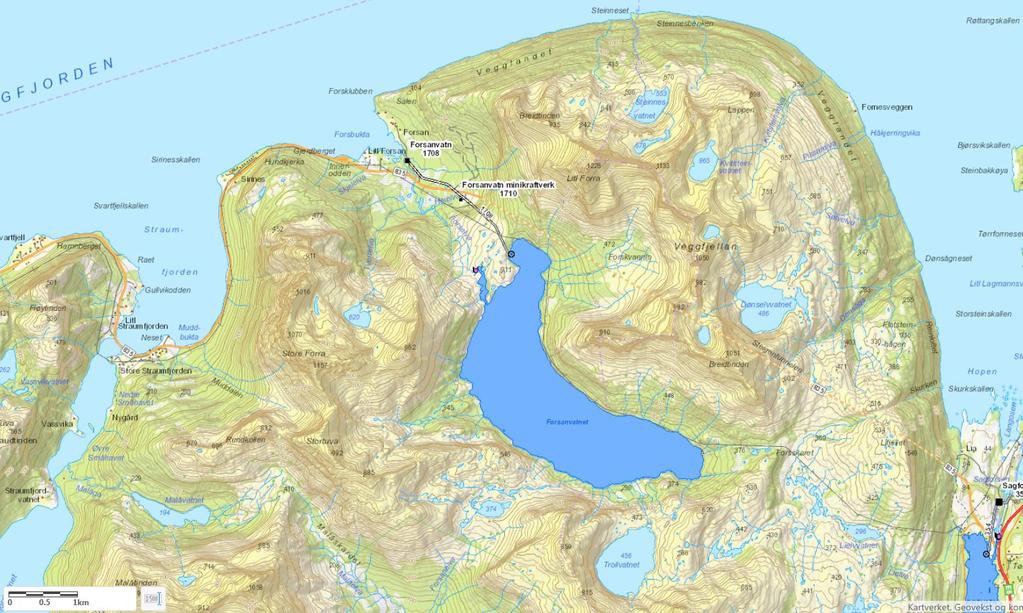 3 Inngrep knyttet til slipp av minstevannføring Figur 2 viser oversiktskart over Forsanvatnet og kraftverkene.