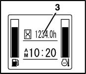 Den numeriske turtallsindikatoren (1) og den grafiske turtallsindikatoren (2) viser det aktuelle motorturtallet.