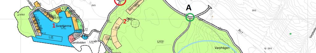 LURØY KOMMUNE Side 3 av 13 sirkel. Det er behov for å utbedre veikryss fra FV 17. Det finnes en egen bestemmelse for det i reguleringsbestemmelser. Videre vil adkomst til felt nr.