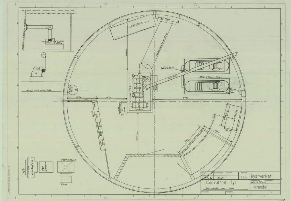 Over: Plan av 1. etasje i fyrtårnet, maskinrom.