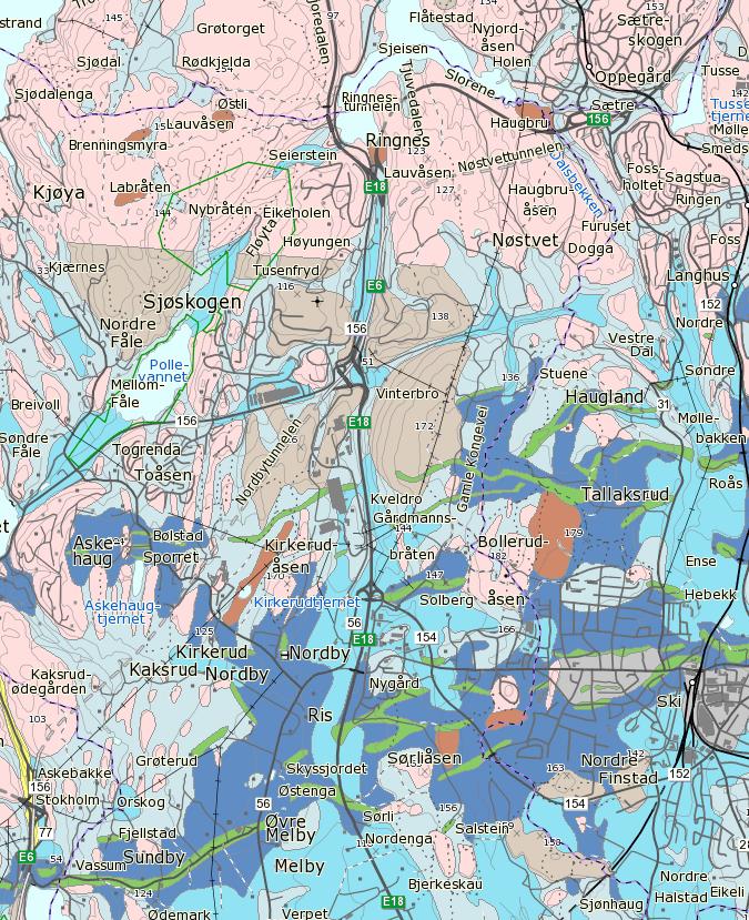 Konsekvensutredning Naturmiljø 38 Figur 35. Løsmasser i nordre deler.