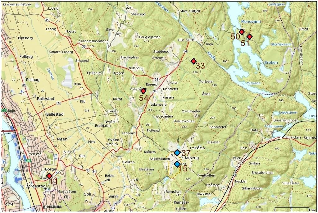 av Mensvann, og adskilt fra denne med en 7 8 m smal landtunge hvor Brokenveien passerer. Om dammen opprinnelig var en del av Mensvann som var blitt atskilt f.eks.