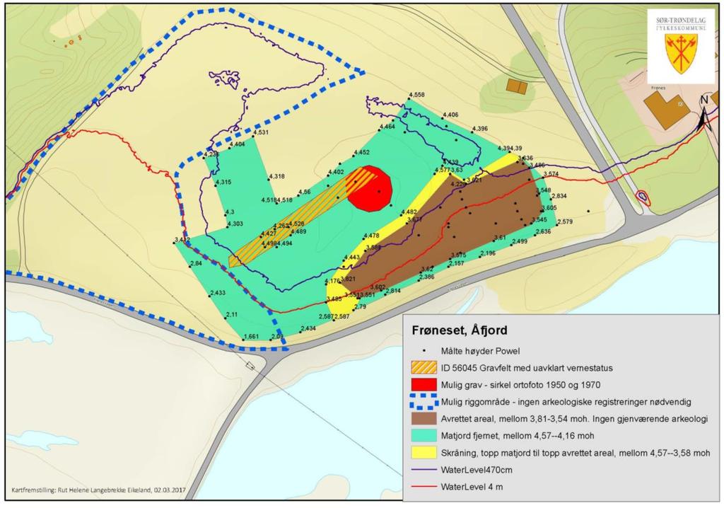 Kartet under ble konstruert av undertegnede dagen før befaringen og baserer seg på innmålinger gjort samme dag av Powell.