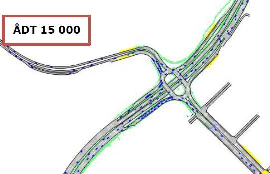 Figur 4-16 Gartnerløkkkakrysset med ÅDT 15 000 kjt/døgn på eksisterende rv. 9. Morgenrush til venstre og ettermiddagsrush til høyre.