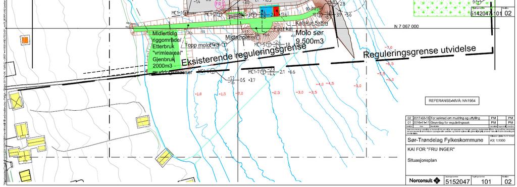 I tillegg skal det etableres to moloer på området (nord og sør). Moloene skal etableres ved at det fylles ut steinmasser i sjø. Molo nord skal ikke ha landforbindelse.