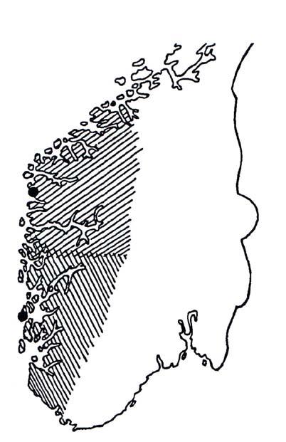 (Bergsvik 2006, 2010; Bergsvik & Olsen 2003; Skjelstad 2003; Solheim 2009). Figur 2: Inndelingen av Vestlandet i to sosial territorier basert på distribusjonen av Vespestadøkser og råstoffbruk.