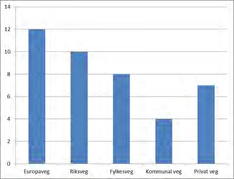 Dødsulykkene fordelt på type veg Region sør 2010 De fleste dødsulykkene i Region sør 2010 skjedde på europaveger.