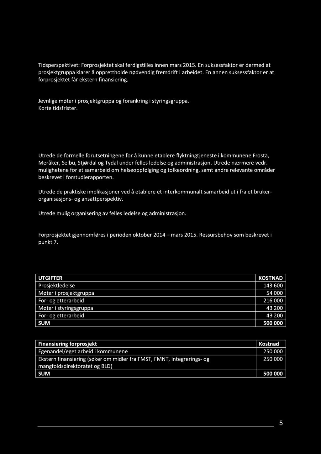 5 RISIKOANALYSEOGKVALITETSSIKRING 5.1 Kritiske suksessfaktorer Tidsperspektivet:Forprosjektetskalferdigstillesinnenmars2015.