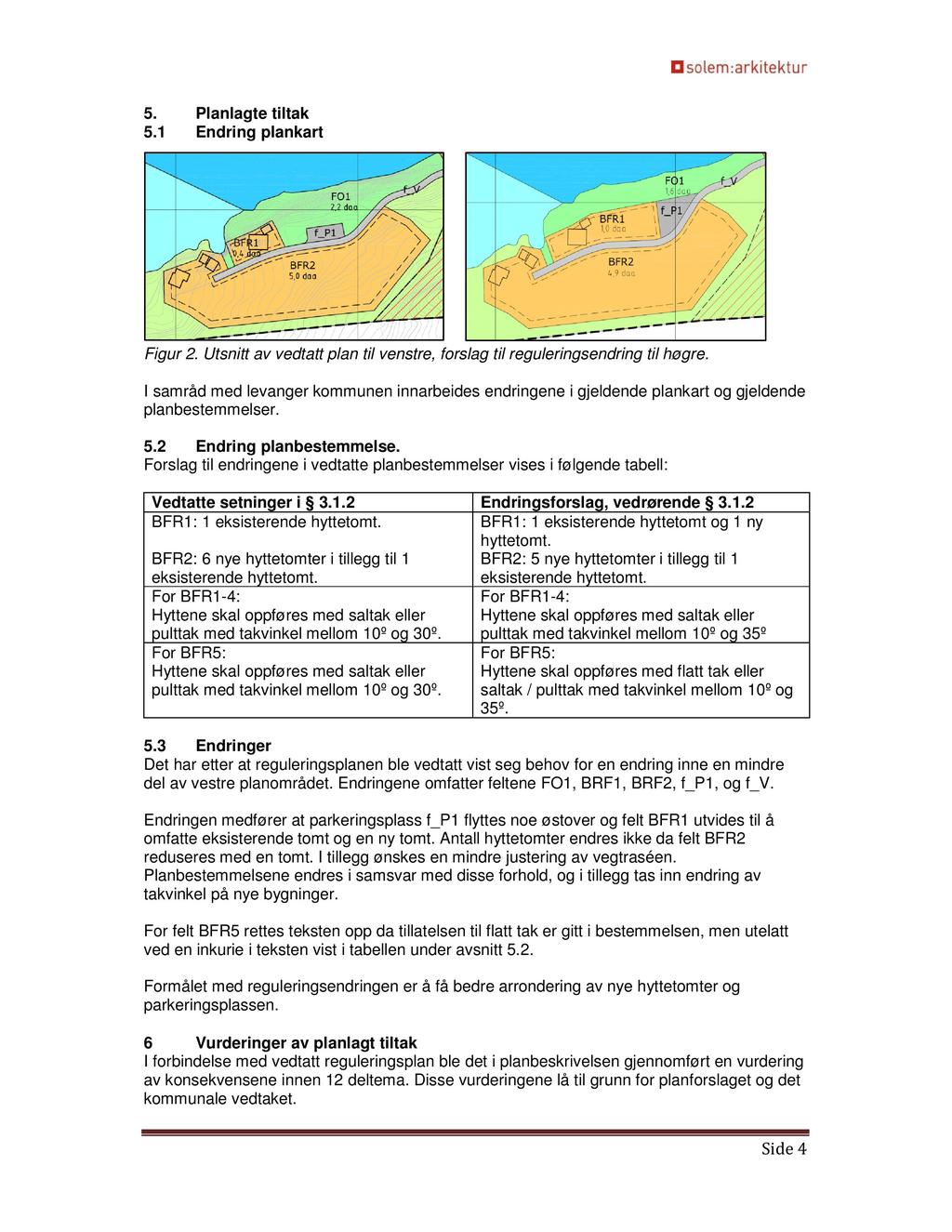 5. Planlagte tiltak 5.1 Endring plankart Figur 2. Utsnitt av vedtatt plan til venstre, forslag til reguleringsendring til høgre.