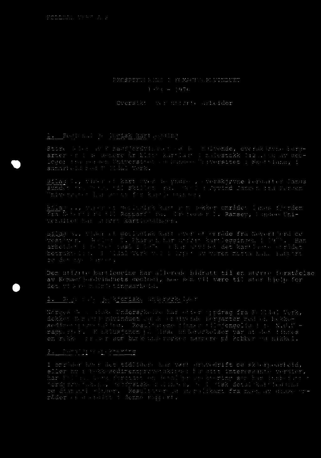 , viser et geologisk kart over et område fra Neverfjord og vestover. Geolog T. Pharaoh har utført kartleggingen i 1975.