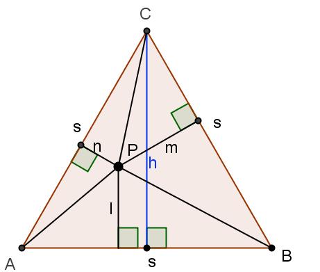 Eksamen høsten 009 Løsninger Oppgave a Vivianis setning: h= l + m+ n A = A + A + A