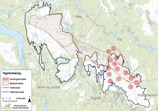 Villreinområdet ble i prøveperioden fra 1992 avgrenset til areal over 1000 meter over havet bl.a. med utgangspunkt i begrunnelse fra grunneierne i møte 18.05.