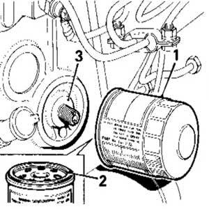 Motoroljefilter (Se fig 4) skru ut senterbolten (l) og ta vekk filterhuset pos 2. Rengjør filter huset innvendig med passende væske, som f.eks. white spirit, og la den så tørke.