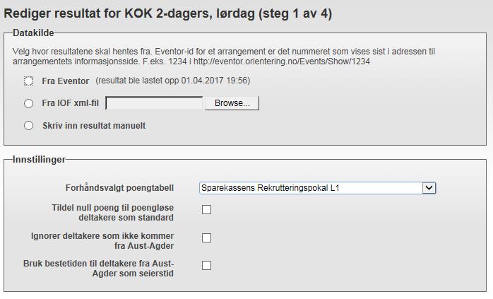 Gjør valg som vist her: Vi bruker altså samme poengtabell som AAOK s karusell.