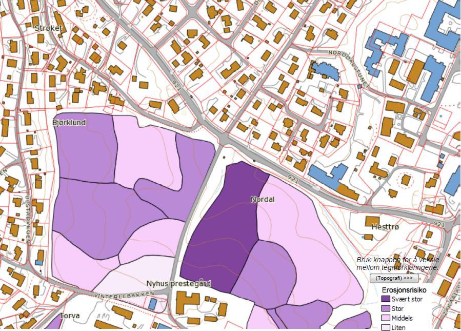 Oppdragsnr.: 5121908 Dokument nr.: 1 Reguleringsplan for Prestegårdskrysset, Klæbu kommune Revisjon: 0 Figur 6: Kart som viser erosjonsrisiko, hentet fra Arealis- tema Skog og Landskap 3.