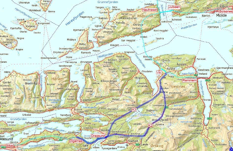 E39 Ålesund Molde (Møreaksen) Tilleggsutredning Digernes - Vik E39 skal krysse Romsdalsfjorden via Otrøya «Departementet vil be Statens vegvesen utrede videre miljømessige og kostnadsmessige