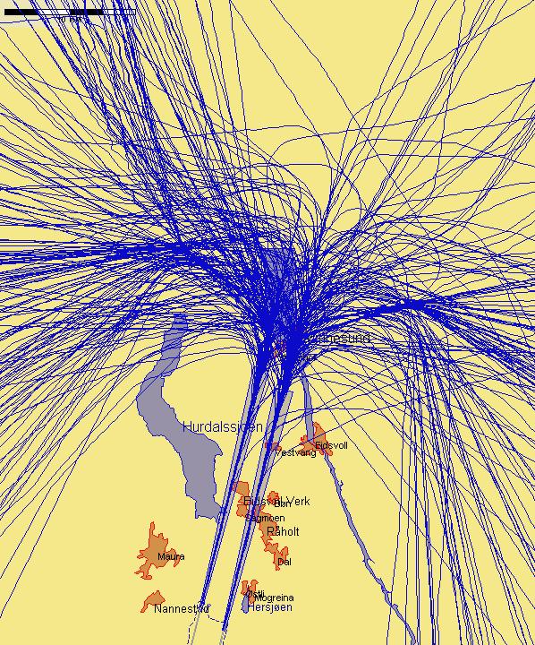 Landinger fra nord med jetfly, eksempeldag med sørlig trafikkretning hele dagen Figur 4. Fredag 29.