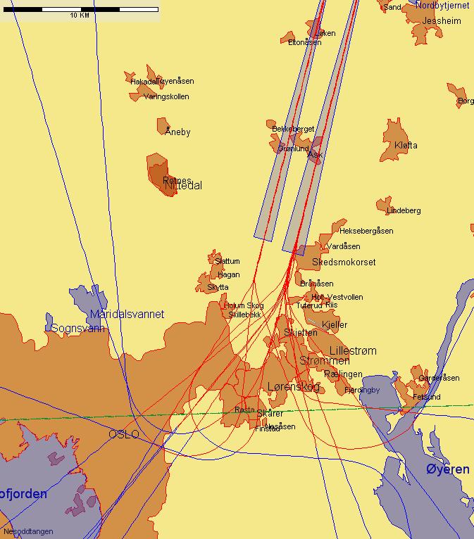 Jetflylandinger fra sør med lav høyde sør for N 59 55 00 Figur 8.