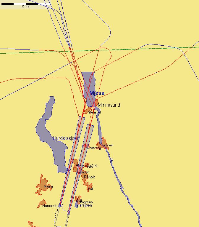 Jetflylandinger fra nord med lav høyde nord for N 60 30 00 Figur 9.