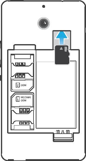 Fjern batteridekselet og batteriet, sett deretter SIM-kortene inn i de tilsvarende sporene