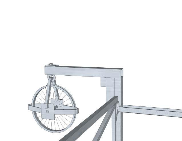 Heisehjulet monteres ved å tre det bakerste firkantrøret på heisehjulets bom ned på den ytre