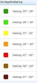 Siktevinkel på 30 o fra planarealet til toppen av fjellet og rundt 25 o til midt i løsneområdet. Figur 17 Planarealet ligger fra kote 0 til kote 50.