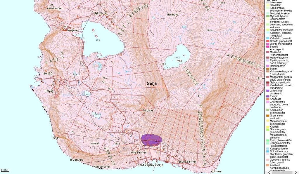 Figur 9 Bergartskart Under feltbefaring ble det gjort vurderinger i øvre del av