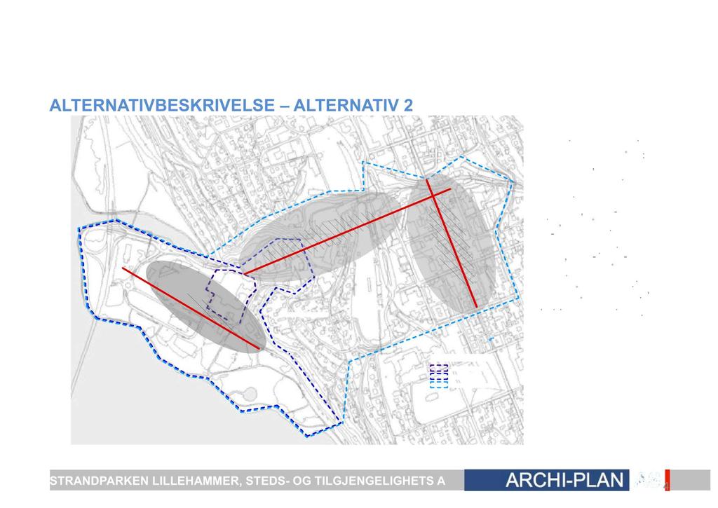 ALTE N ATI VB E SKI VE LSE ALTE N ATI V 2 BESKIVELSE Byens objekter plasseres i separate akser og områder: Sentrums akse, Mesnas akse og Strandtorgets akse.