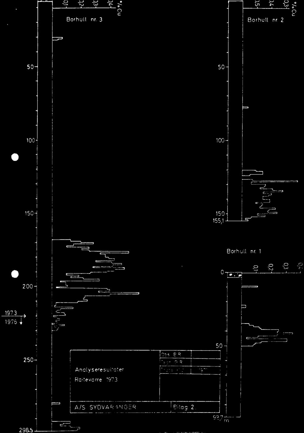 2985 3-.1 '- fl Borhull nr. 3 Borhull nr. 2 50 50 100 100 150 150 155,1 Borhull nr 1 200 0 1973 Obs.
