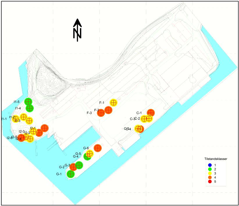 14 ARENDAL INDUSTRIER AS Figur 4: Kart over Vindholmen. Delområdene C, I1, I2, F og G hvor det ble tatt totalt 25 jordprøver. Innmålte lokaliseringer av hvert enkelt punkt er vist på figuren.