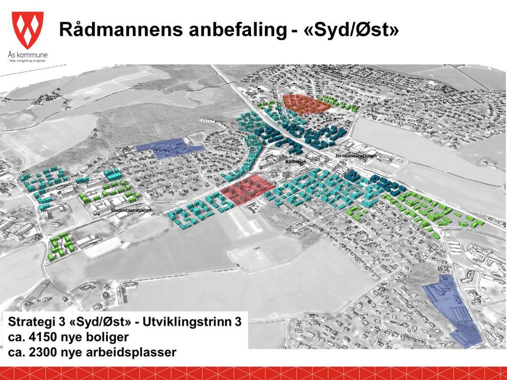 Rådmannes anbefaler å bygge videre på strategi 3 i det videre arbeidet med områdereguleringsplanen.