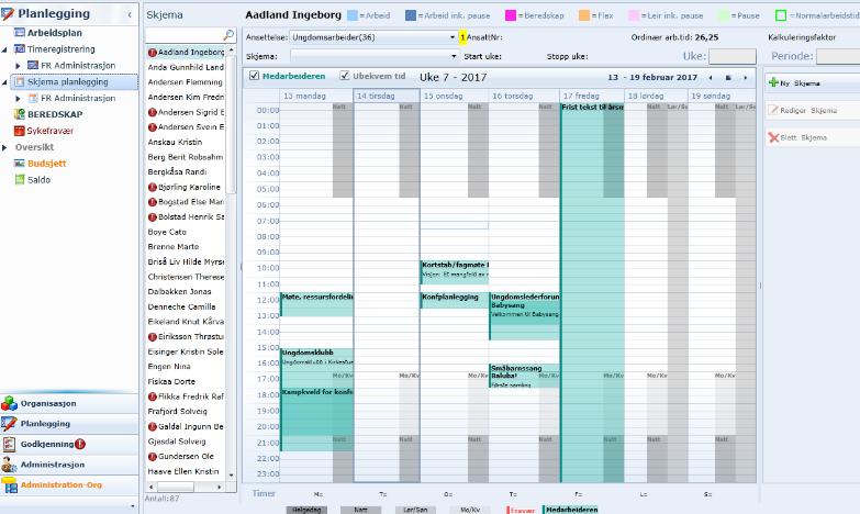 Man kan lage ny timeregistrering for en arbeidstaker, redigere timeregistrering, bekrefte eller slette.