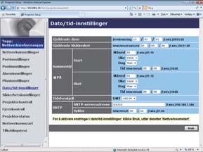 3. Webkontroll 3.1 Webkontroll projektor (fortsatt) 3.1.8 Dato/tid-innstillinger Viser og konfigurerer dato- og tidsinnstillinger.