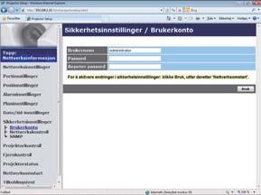 3. Webkontroll 3.1 Webkontroll projektor (fortsatt) 3.1.9 Sikkerhetsinnstillinger Viser og konfigurerer passord og andre sikkerhetsinnstillinger.