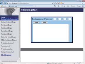 3. Webkontroll 3.1 Webkontroll projektor (fortsatt) 3.1.14 Tilkoblingstest Kontrollerer om nettverket kobler til DNSserveren eller SNTP-serveren osv.