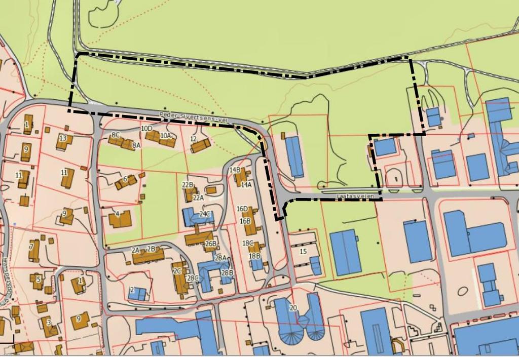 Figur 4 Oversiktskart, planområdets beliggenhet i Lakselv Planområdet avgrenses av Forsvarets område mot nord.