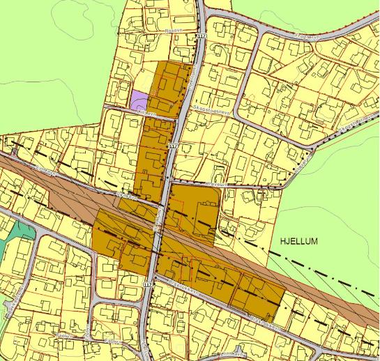 Sak 101/14 Sentrumsformål i gjeldende kommuneplan Sentrumsformål i forslag til kommunedelplan Alternative arealer for lekeplass sentralt på Hjellum, nord