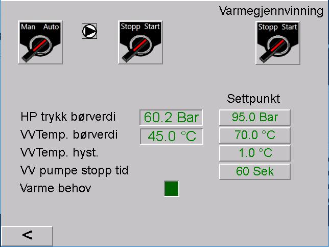 Varmegjenvinning i hovedmenye Trykk varmegjenvinning i