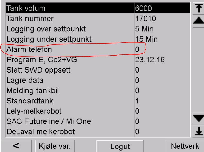 Endring av mobilnummer Aktiver "Parameterliste" i hovedmeny I kjøleparameterlisten(variablene) endres