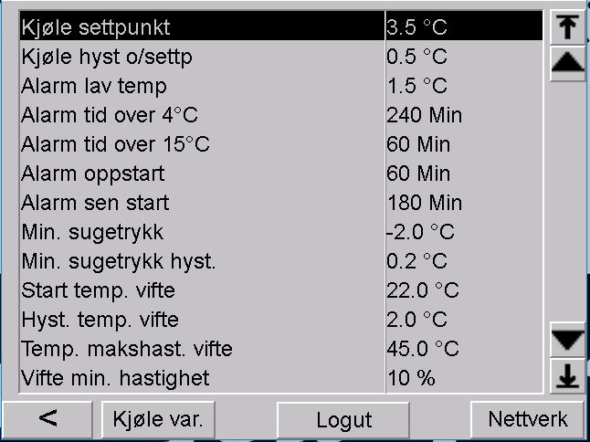 Parameterliste (variabler) NB! Det er kun servicepersonell som har tilgang til å sette og endre variabler, og de må da logge seg inn.