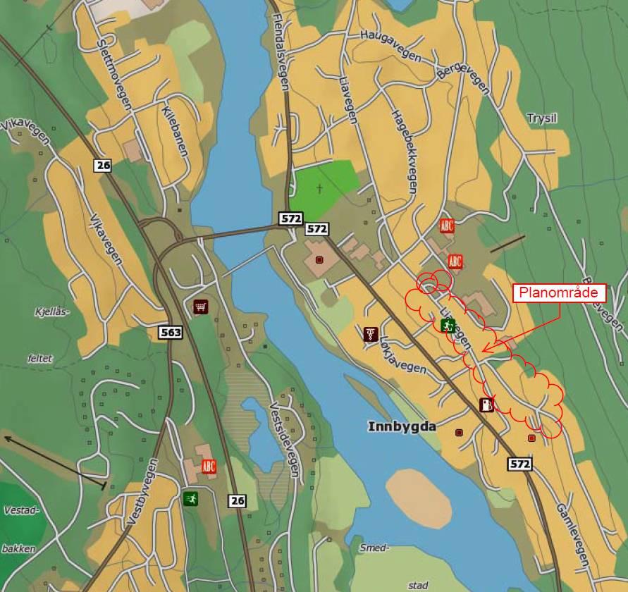 Planområdet ligger i Innbygda sentrum i Trysil kommune. Planområdet utgjør en del av Liavegen og Skredderbakken Planområdet i Innbygda i Trysil 4.2.