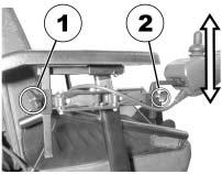 8.1.2 Innstilling av kjørepultens høyde (kun ved en nedsvingbar kjørepult) Løsne én eller begge vingeskruene (1 og 2)