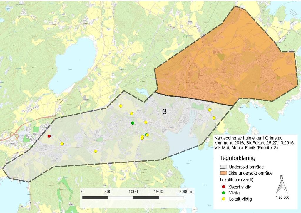 Figur 9: Oversikt over kartlagte lokaliteter med tilhørende verdi i området Vik-Moi,