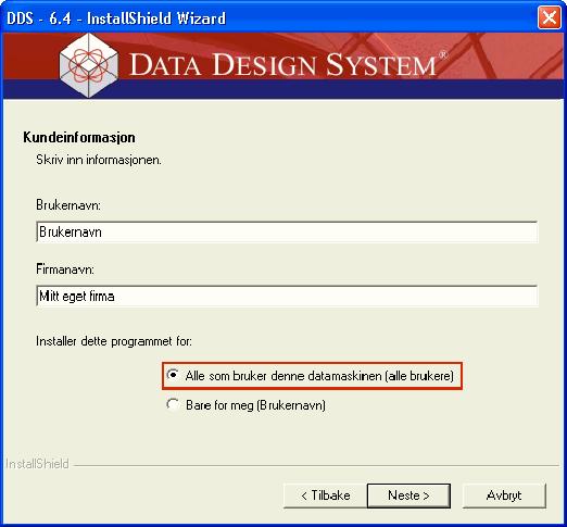 4 29.08.2007 Lås for terminalserver DDS-CAD 6.4. I neste dialogboks gis navn og firma inn.