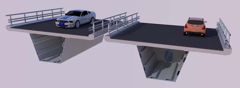 Figur 7: 3D-skisse av tverrsnitt bruoverbygning Fundamentering gjøres med pelegrupper i Glomma.