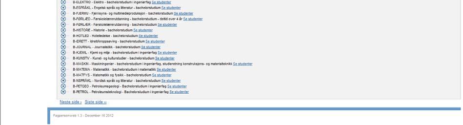 Meny Studieprogram I meny får en alfabetisk oversikt over studieprogram som